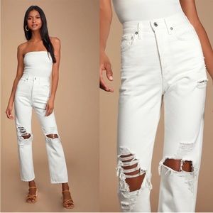 Agolde White Distressed Flare Jeans
